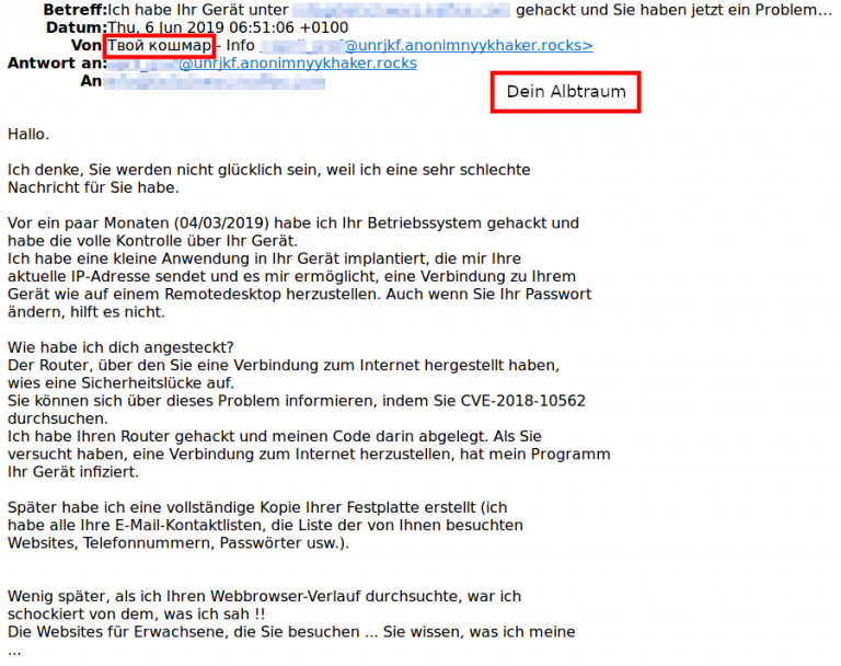 Erpresser Mail Von Eigener Email Adresse Erpressermail von Deinem Albtraum - RATGEBER INTERNETKRIMINALITÄT