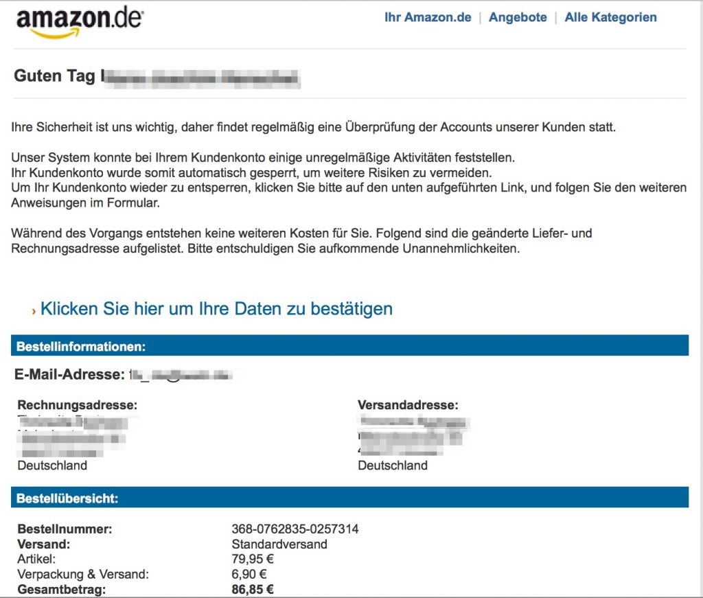 Amazon Konto Gesperrt Wegen Verdächtiger Aktivitäten Amazon Konto gesperrt - Vorsicht Falle - RATGEBER INTERNETKRIMINALITÄT