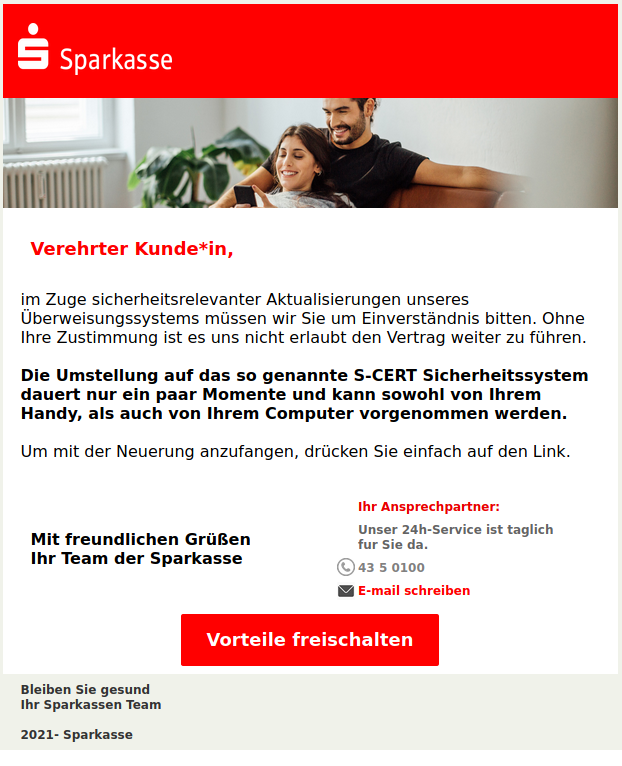 Fake Mail im Aussehen der Sparkasse