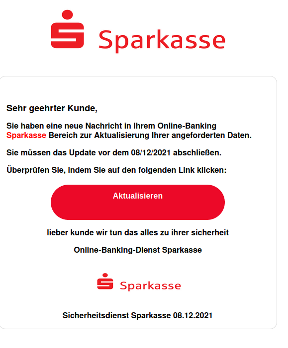 Fake Mail im Aussehen der Sparkasse