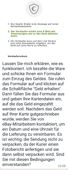 Täter beschreibt, wie die Bezahlung ablaufen soll