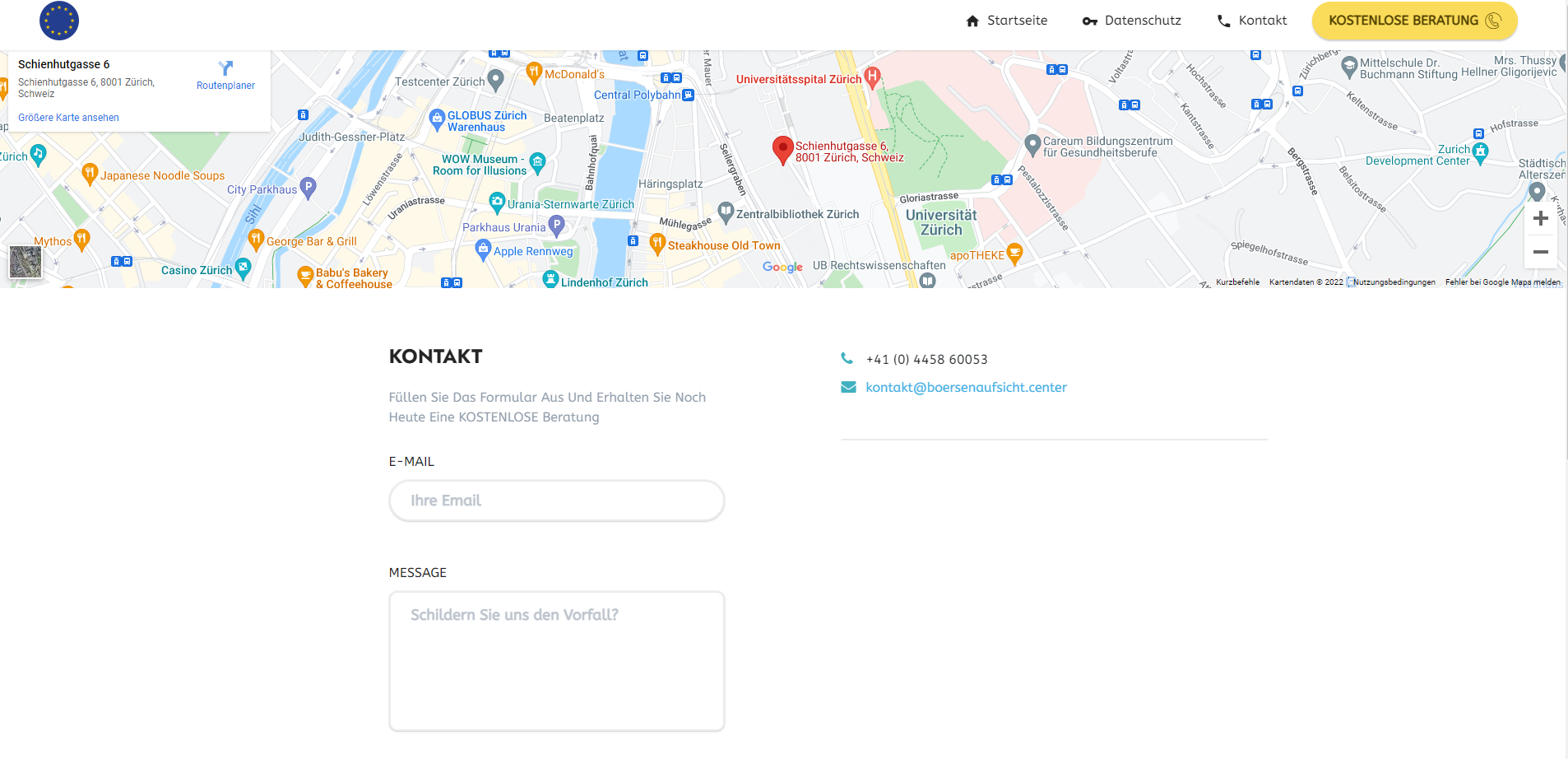 Screenshot einer Webseite einer angeblichen Börsenaufsicht