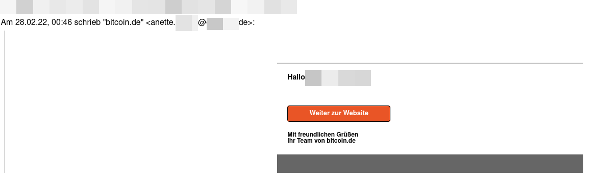 Fake Mail im Aussehen von Bitcoin.de