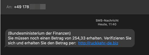 Gefälschte SMS im Namen des Bundesministeriums der Finanzen