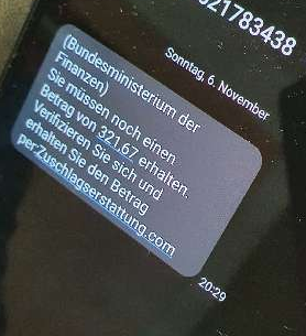 Gefälschte SMS im Namen des Bundesministeriums für Finanzen