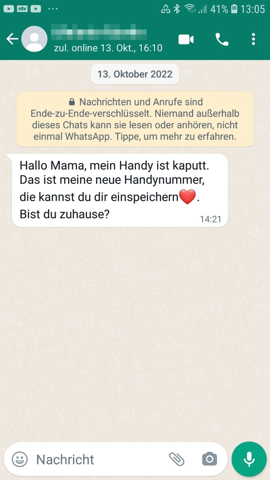 Messenger Betrug Beispiel aus Dezember 2022