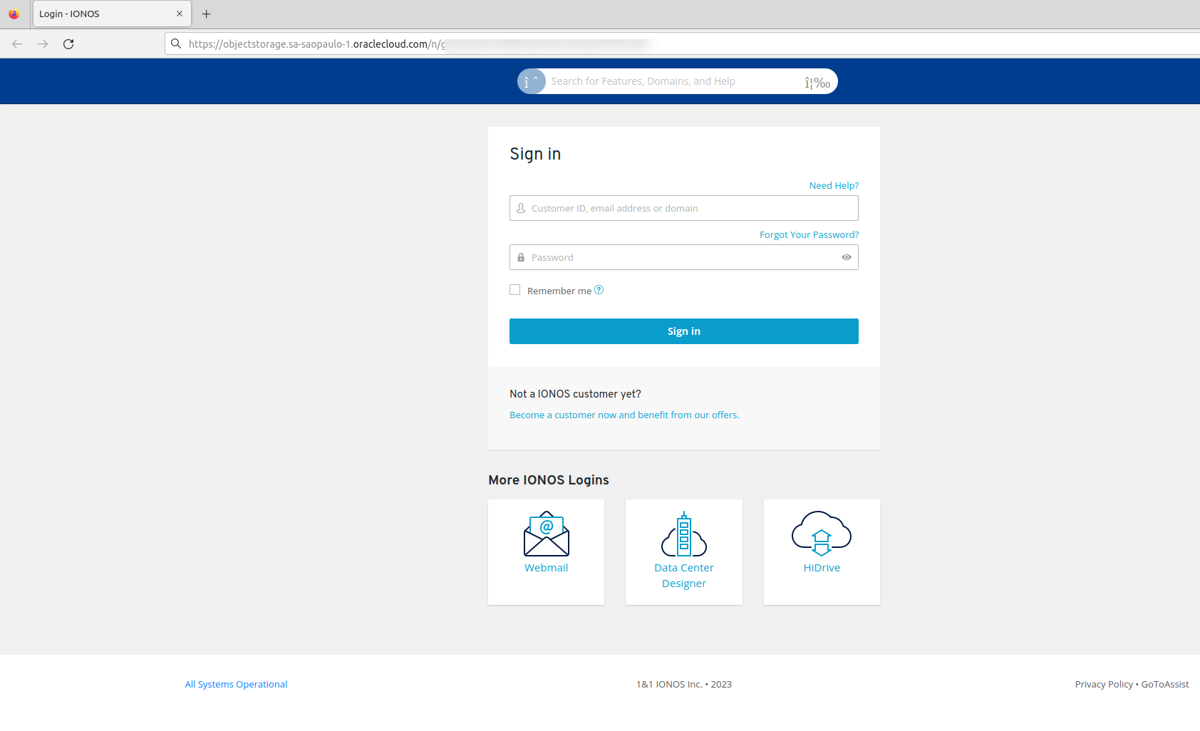 Fake login area for IONOS / 1&amp;1