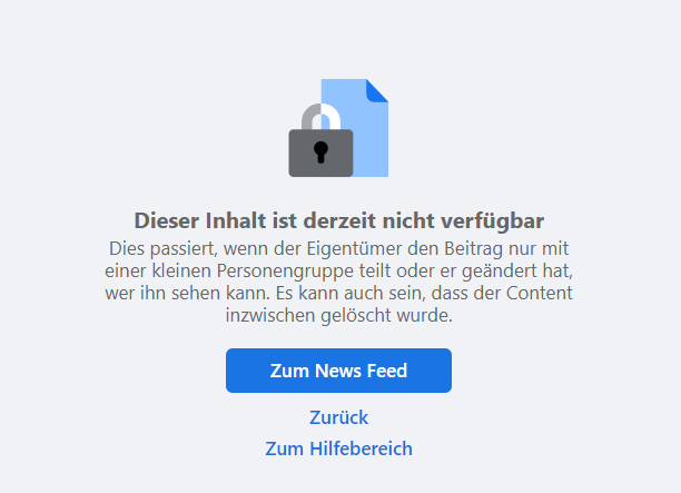 Screenshot Facebook Hinweise nach Sperrung (Quelle: Facebook)