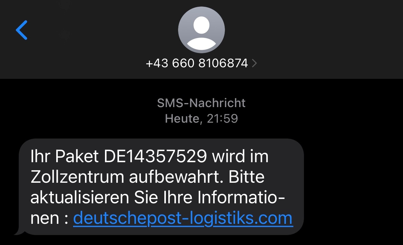 Gefälschte SMS Zollzentrum