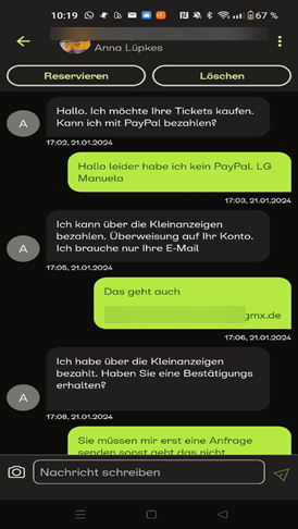 Screenshot gefälschte Käuferanfrage