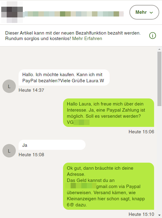 Gefälschter Kundenchat Teil 1