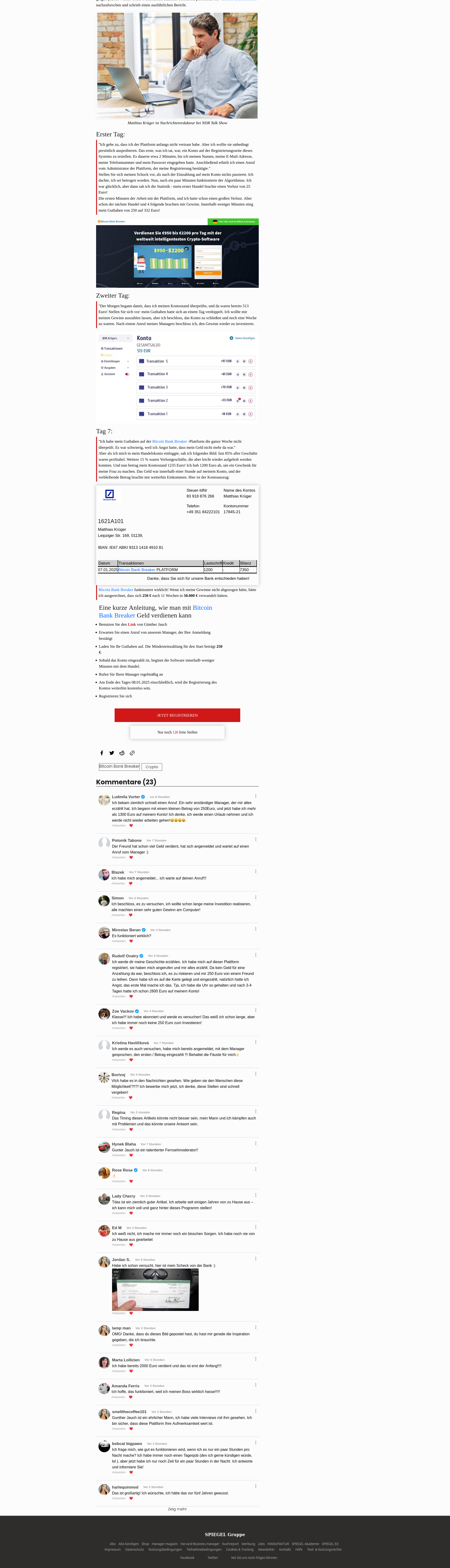 Betrügerische Webseite für Bitcoinanlage