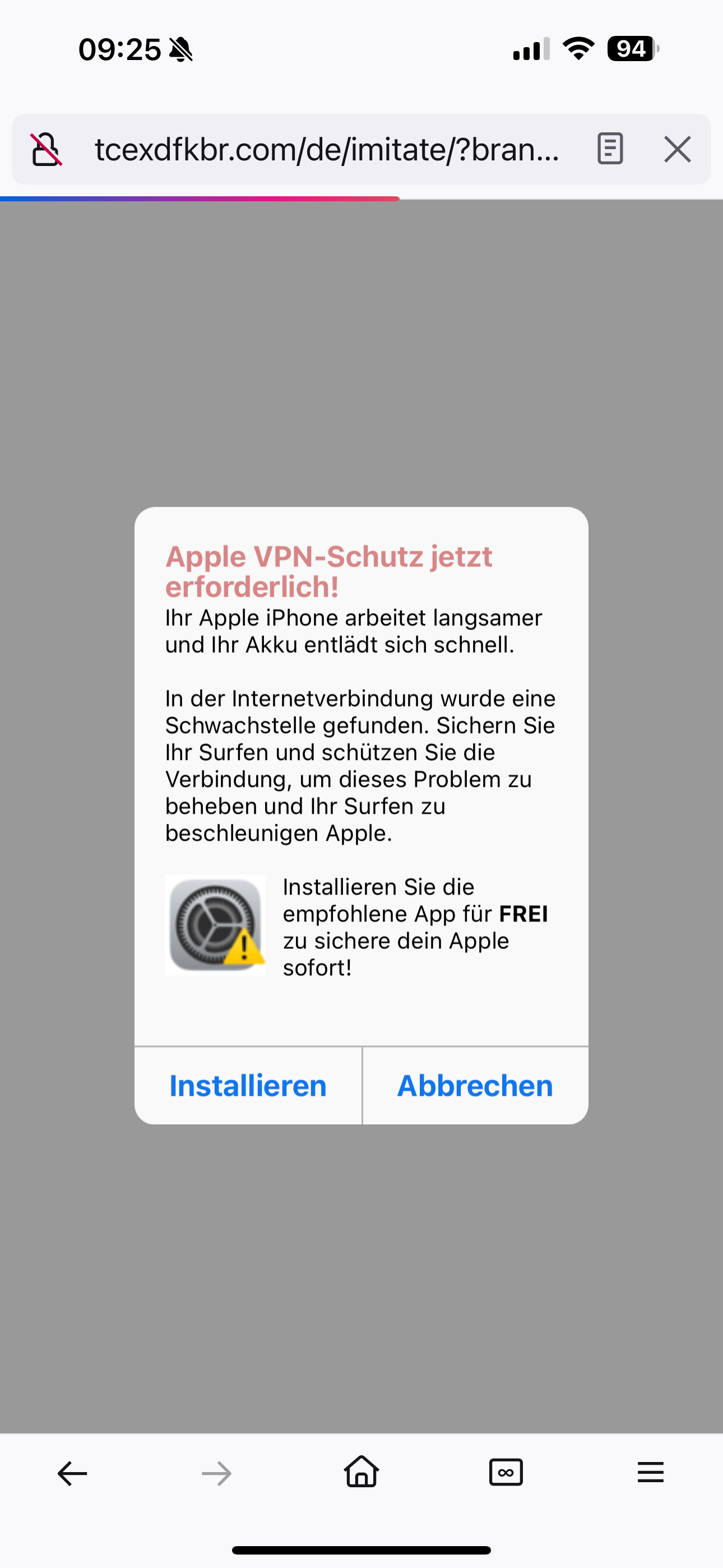 Gefälschte iOS Warnung