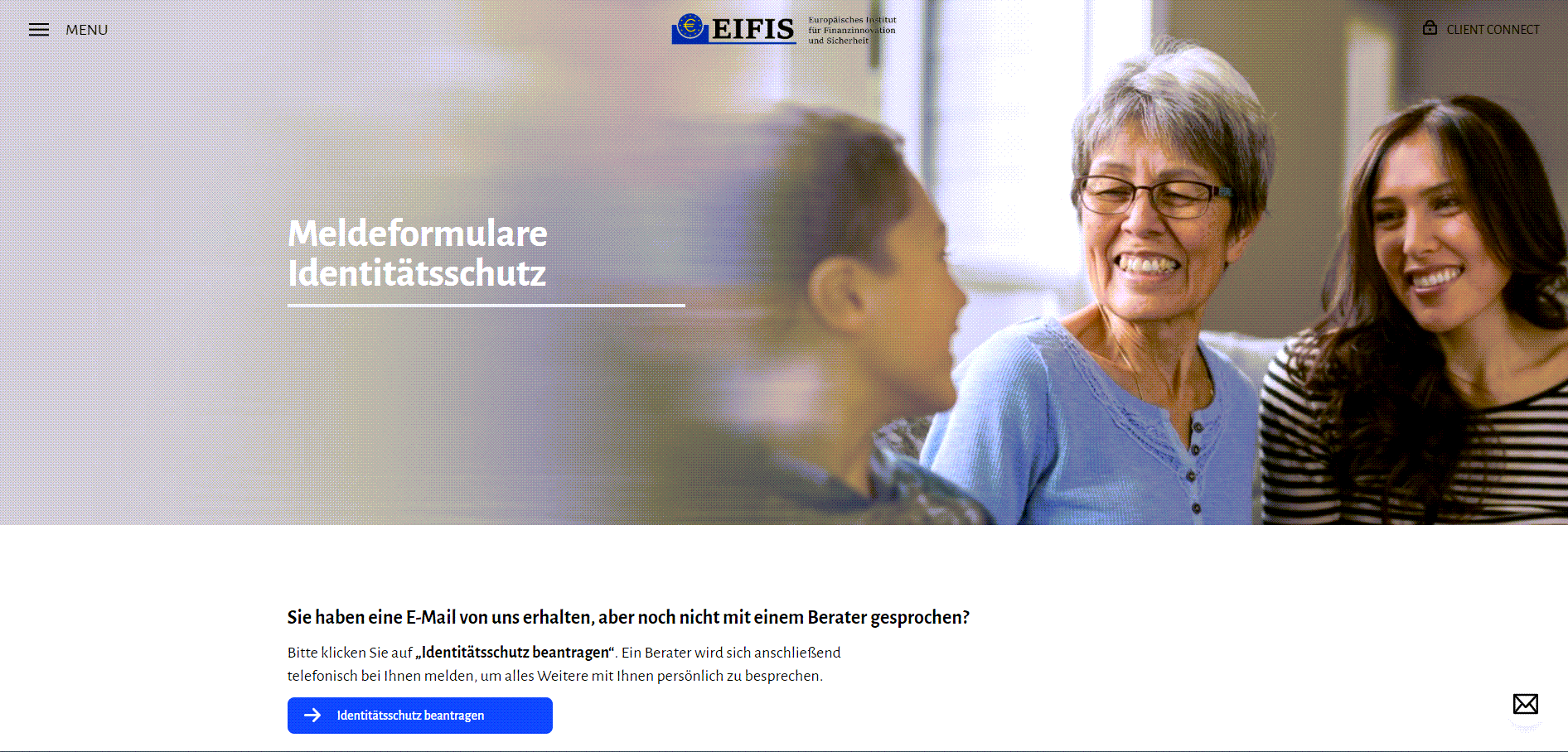Startseite der gefälschten Webseite