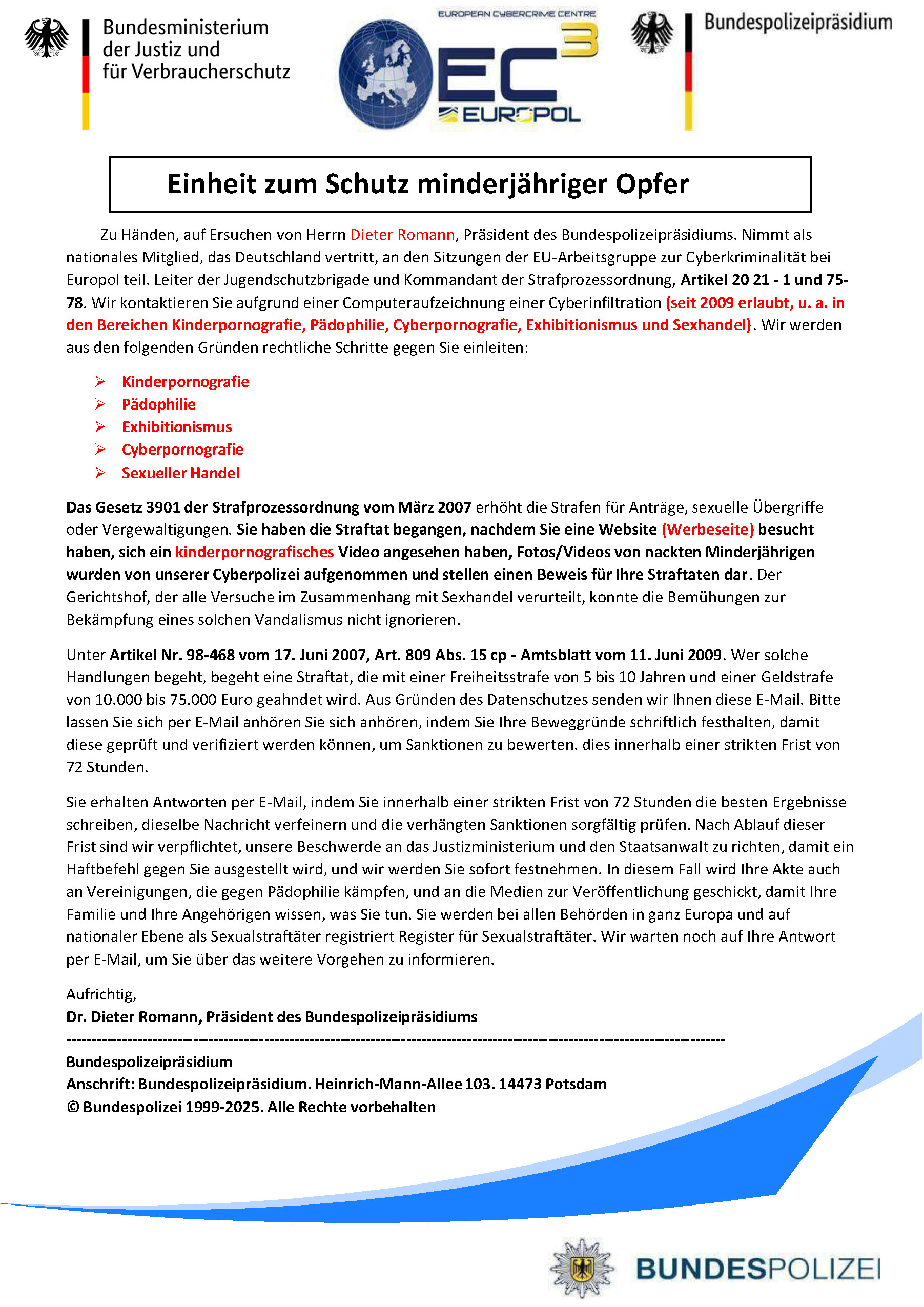 Gefälschter Brief im Aussehen der Polizei